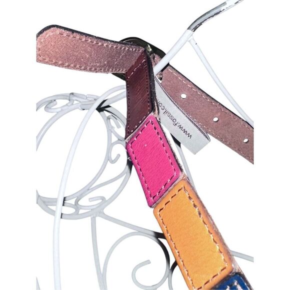 RARE Vintage Y2K Fossil Fossil Leather Patchwork Bohemian Hippie Belt Multi Colo - Picture 8 of 12